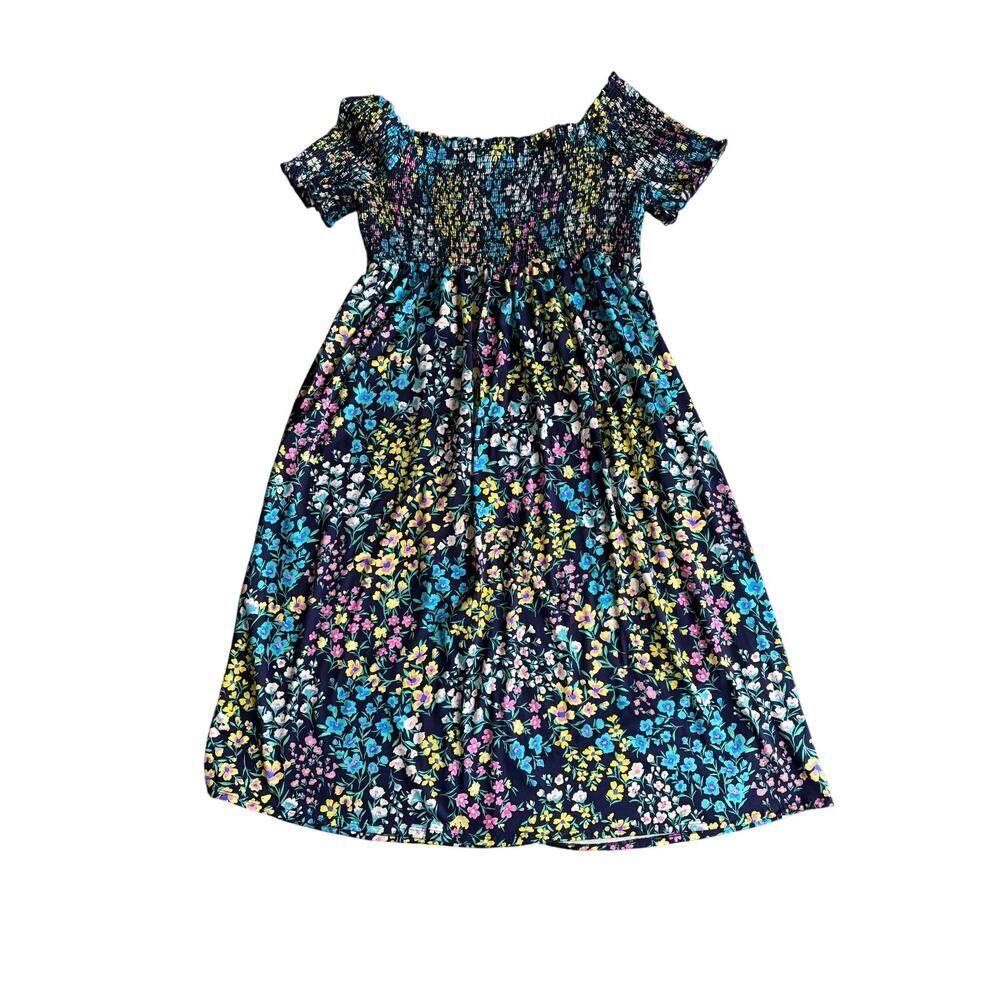 White Birch Short Sleeved, Floral‎ Print Dress w/ Smocked Bust Sz 1X